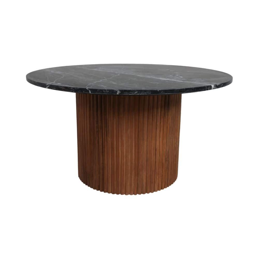 Sagebrook Home 18" Mango Wood and Marble Round Reeded Coffee Table Brown/Black: Elegant Pedestal Base, No Assembly Required