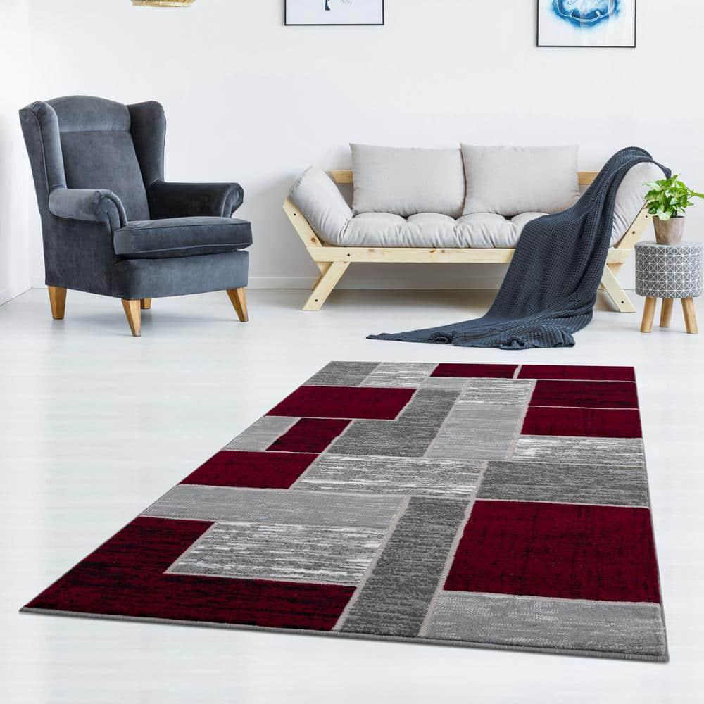 L'Baiet Verena Geometric Area Rug Red Grey 5' x 7' Medium Area Rugs Carpet for Living Room, Bedroom, Dining Table, Office, Hallway, Foyer | Neutral Colorful Modern Abstract Home Decor