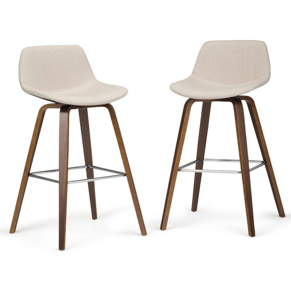 Simpli Home Randolph Upholstered Bentwood Mid-Century Modern Bar & Counter Stool with Chrome Footrest (Set of 2)