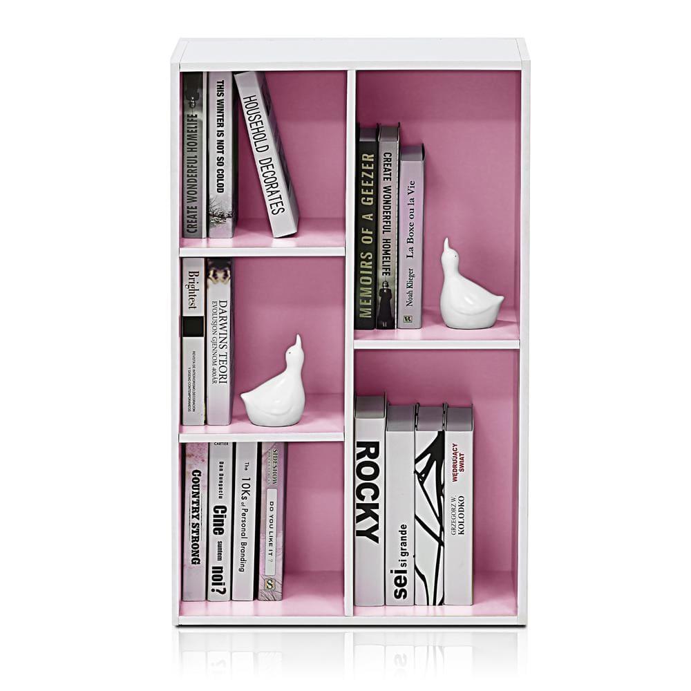 Furinno 5-Cube Reversible Open Storage Bookcase Toy Storage Cabinet Organizer,White/Pink
