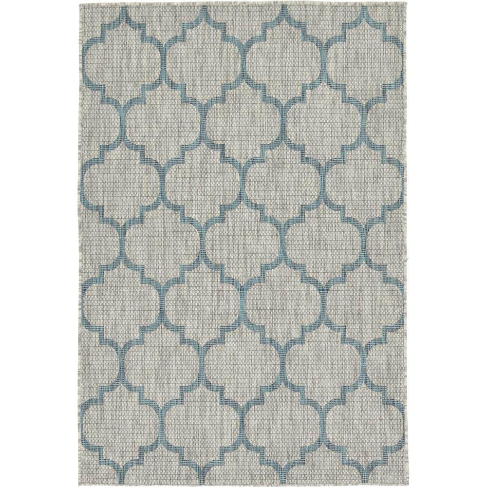 Unique Loom 4' 1 x 6' 1 Rectangle Indoor/Outdoor Trellis Gray Area Rug