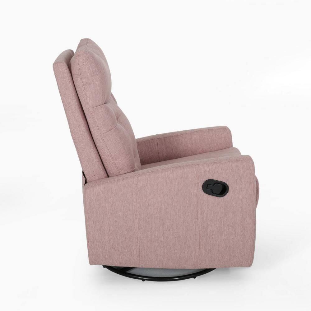 Benjara Push Back Glider Recliner Chair with Swivel, Blush Pink Tufted Fabric