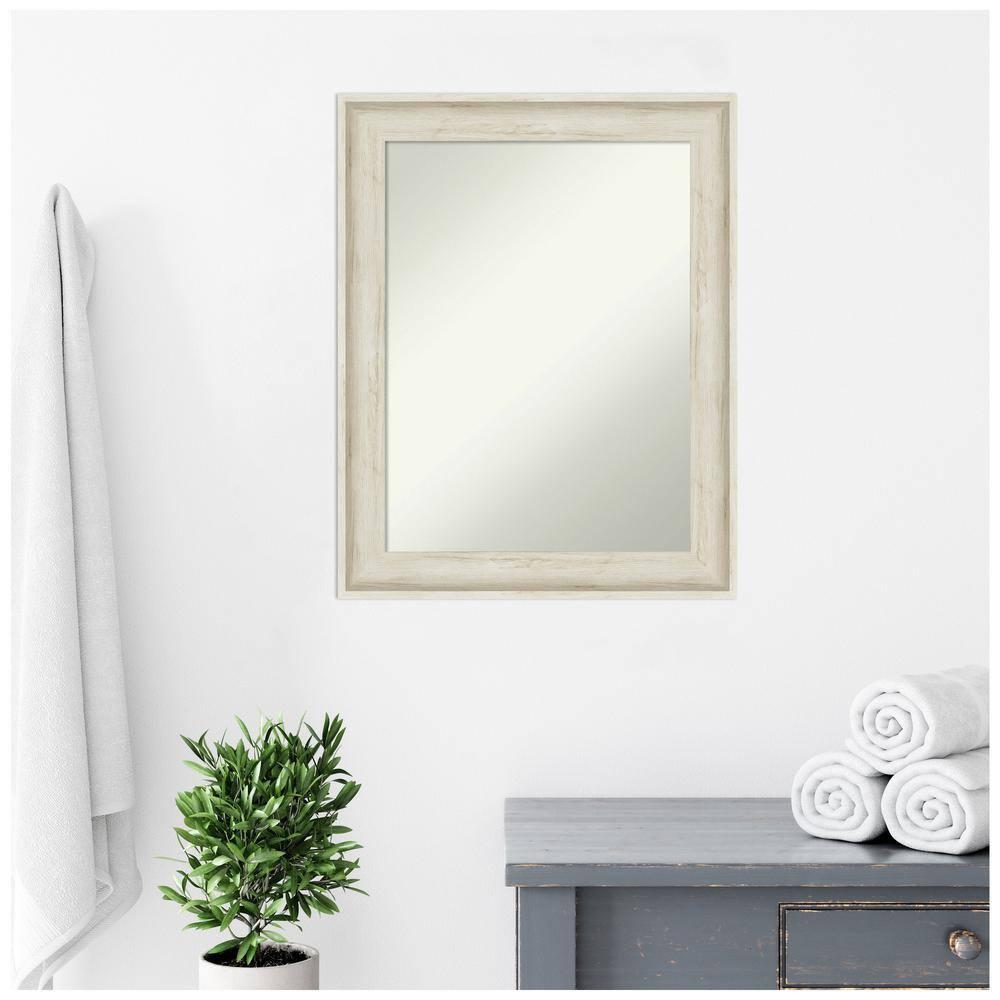 23" x 29" Non-Beveled Regal Birch Cream Bathroom Wall Mirror - Amanti Art: Rectangular, Polystyrene Frame, Includes Mount Hardware