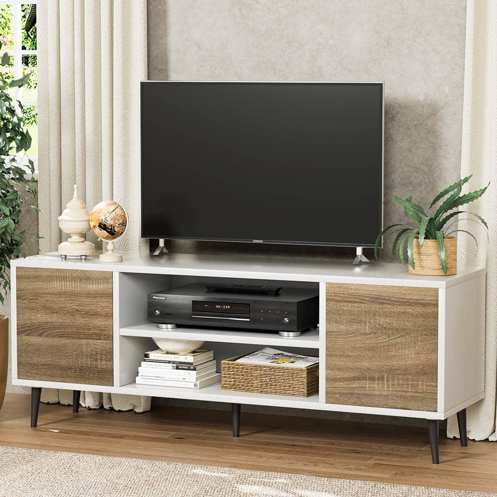 LACOO 58" Modern Simplicity TV Stand Media Console Fits TV's up to 65" - Scandi White