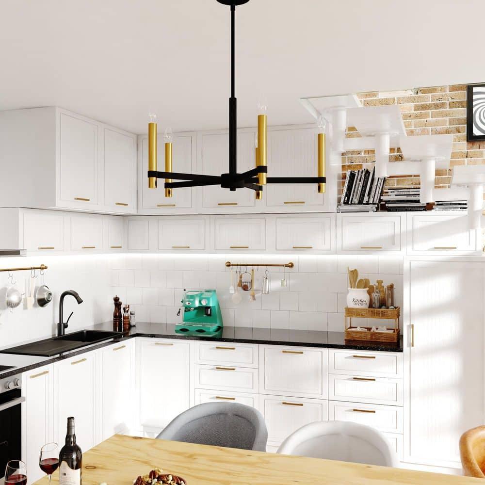 VAXCEL Damen 5 Light Black and Brass Contemporary Candle Chandelier