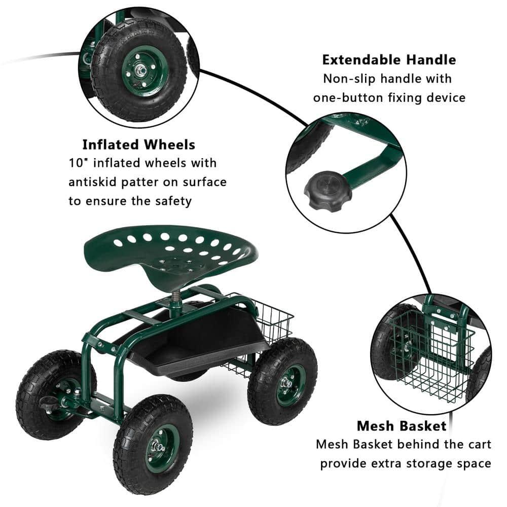 Spaco 4-Wheel Rolling Garden Cart Work Seat, Wagons Carts, Carts with Wheels, Utility Cart