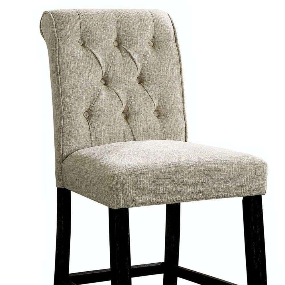 Wooden Fabric Upholstered Counter Height Chair in Ivory And Black in Pack Of Two
