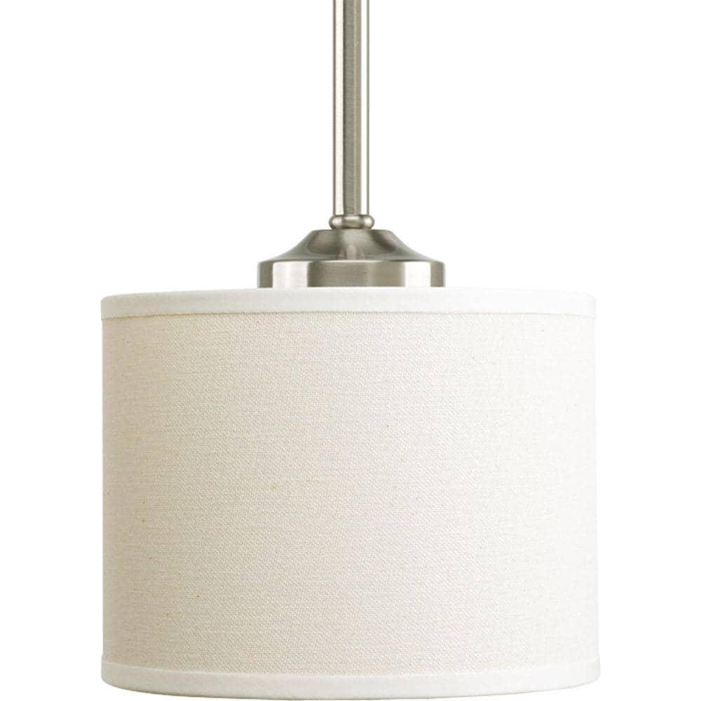 Progress Lighting, Inspire Collection, 1-Light Mini-Pendant, Brushed Nickel, Off-White Linen Fabric Shade