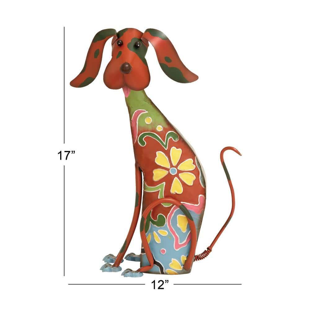DecMode Eclectic Metal Indoor/Outdoor Multi Colored Dog Sculpture with Floral Design, 12"W x 17"H