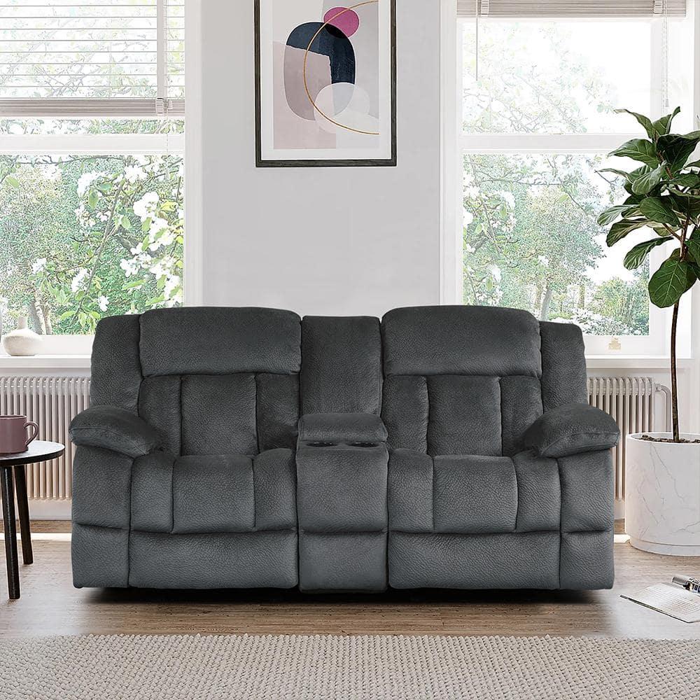 Lexicon Laurelton Microfiber Double Glider Reclining Love Seat in Charcoal