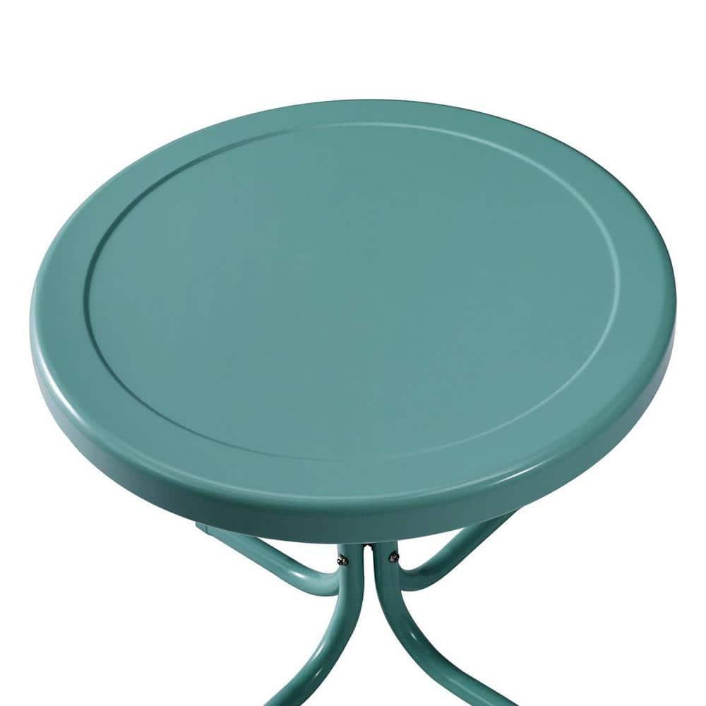 Crosley Retro Metal Patio Side Table Pastel Blue Satin: Vintage Style, Round, Weather-Resistant