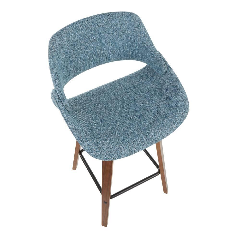 Set of 2 Fabrico Mid-Century Modern Counter Height Barstools - LumiSource: Walnut Wood, Polyester Upholstery
