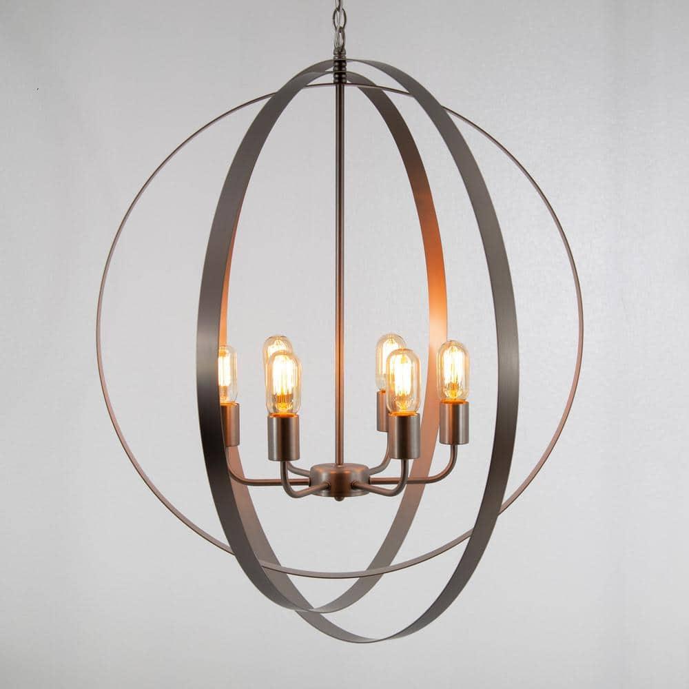 Yosemite Home Decor Tira 6-Light Metal Orb Chandelier in Satin Nickel