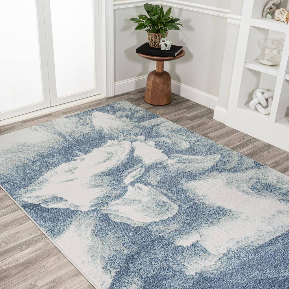4' x 6' Petalo Abstract Two-Tone Modern Area Rug, Blue/Cream - JONATHAN Y