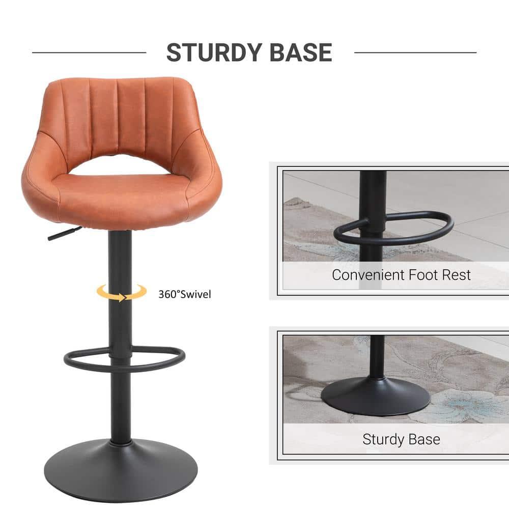 HOMCOM Modern Bar Stools Set of 2 Swivel Bar Height Barstools Chairs with Adjustable Height, Round Heavy Metal Base, and Footrest, Brown