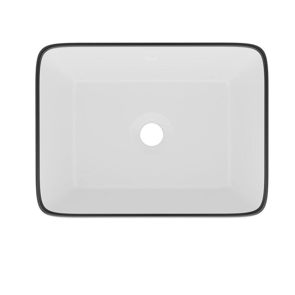 DeerValley DV-1V0317 Deervalley Liberty 16'' X 12'' Rectangular Vitreous China Vessel Bathroom Sink, White With Black Striped Edge