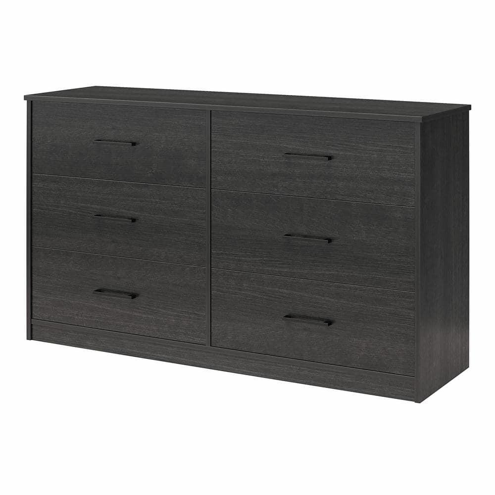 Ameriwood Home BrEZ Build Collection Pearce Wide 6 Drawer Dresser, Black Oak