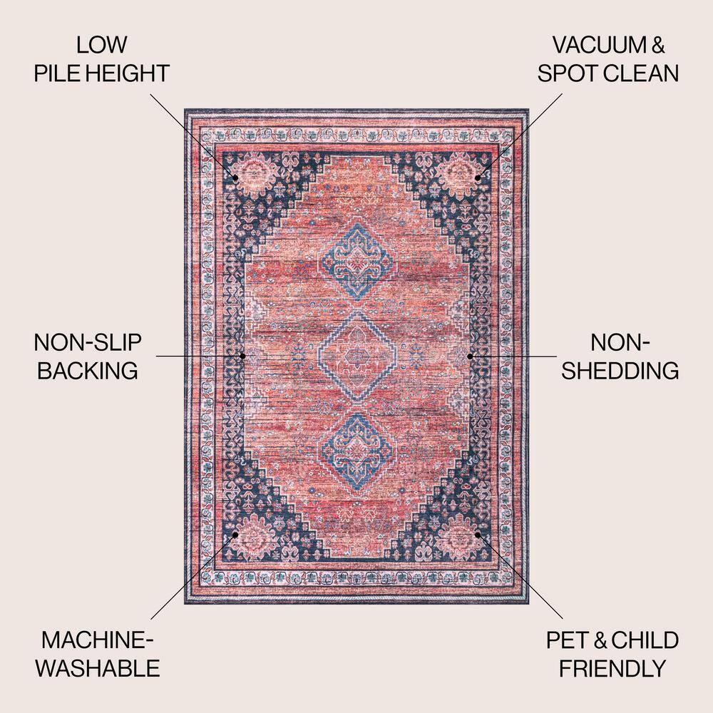 4' x 6' Dalyan Geometric Medallions Machine Washable Indoor/Outdoor Area Rug, Terra/Navy - JONATHAN Y