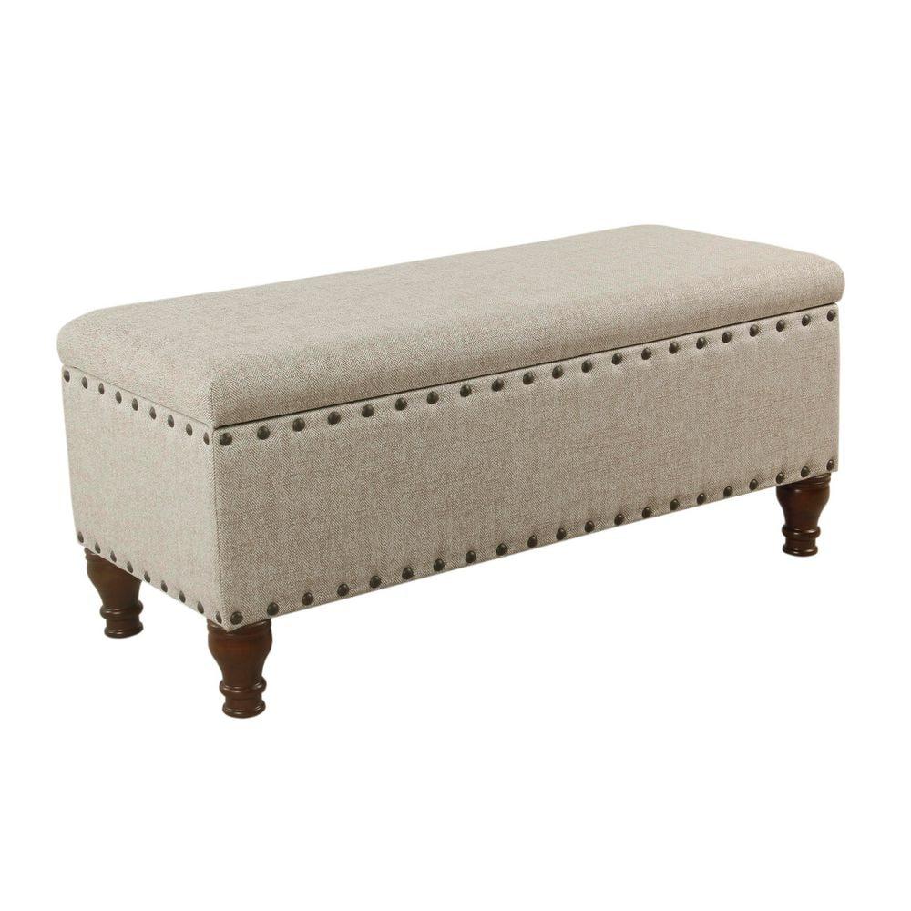 HomePop Large Storage Bench with Nailhead Trim - Taupe and Cream