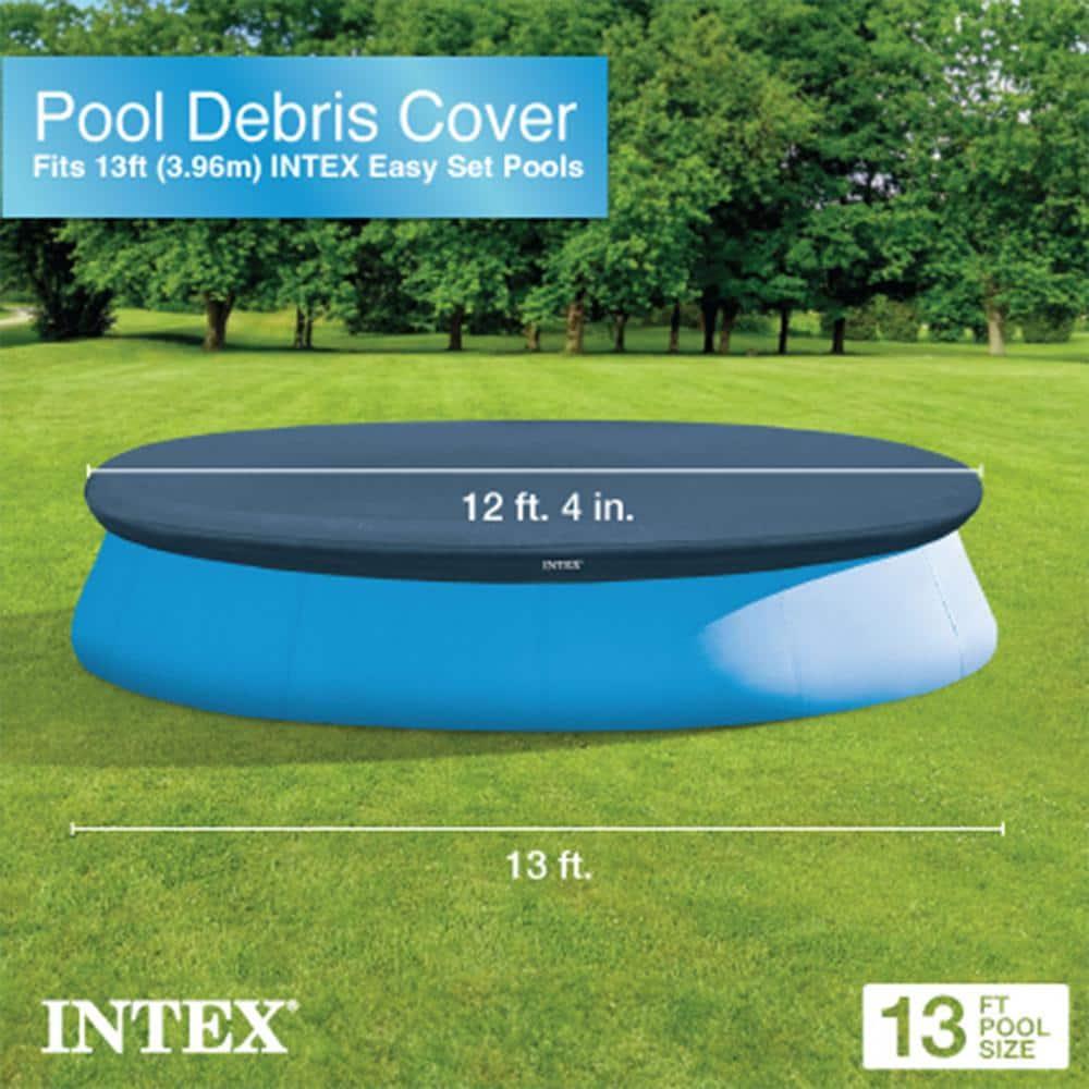Intex 12 Foot x 30 Inch Round Metal Frame Above Ground Outdoor Swimming Pool Set with Filter Pump and Easy Set Round Vinyl Pool Cover, Blue