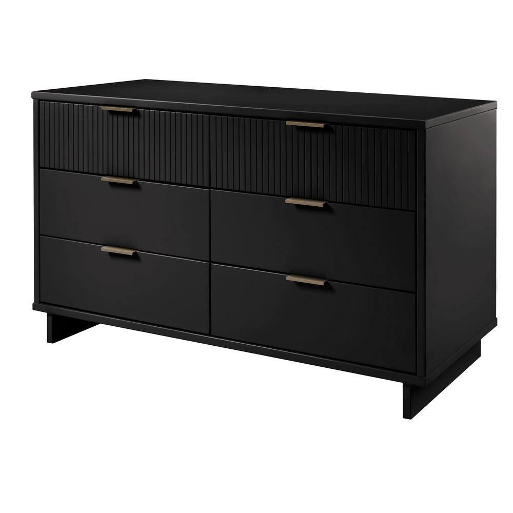 Granville Modern 6 Drawer Double Wide Dresser Black - Manhattan Comfort: Bedroom Storage, Soft Close