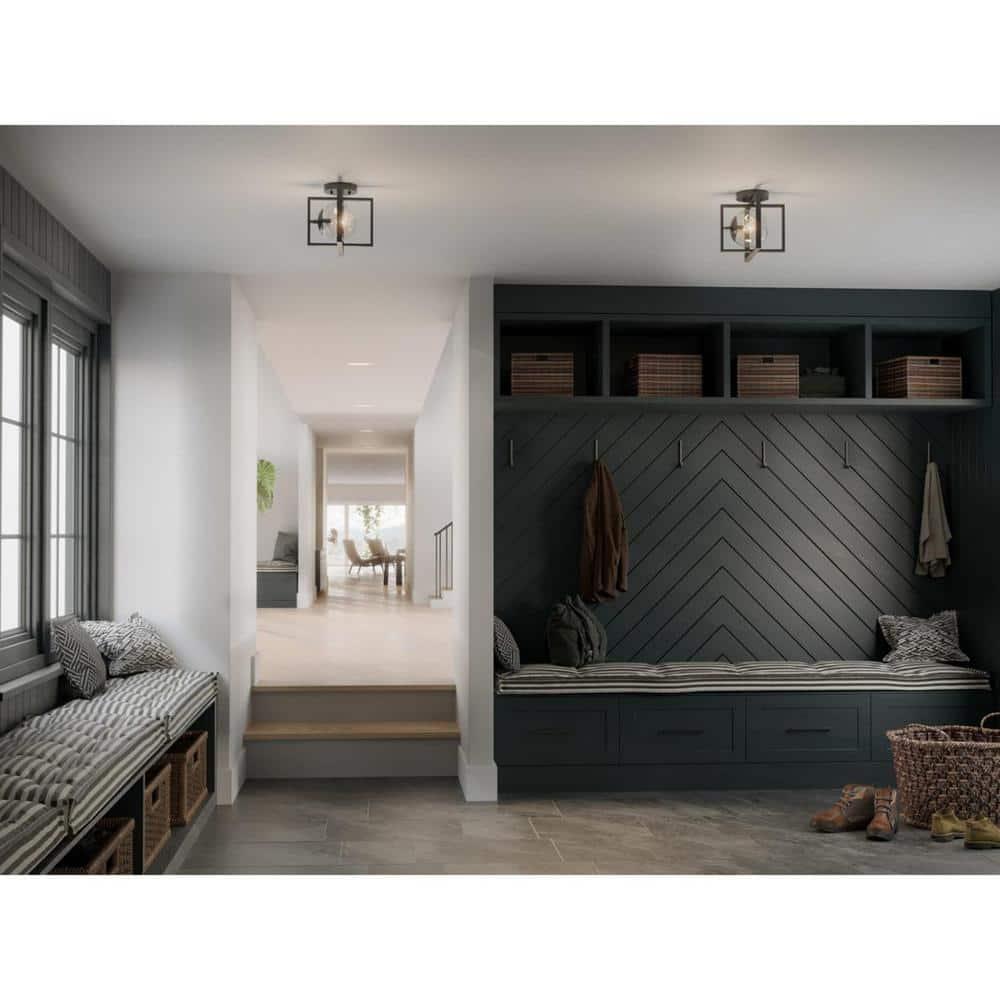 Progress Lighting Atwell 1-Light Matte Black Semi-Flush Mount with Clear Globe Shade