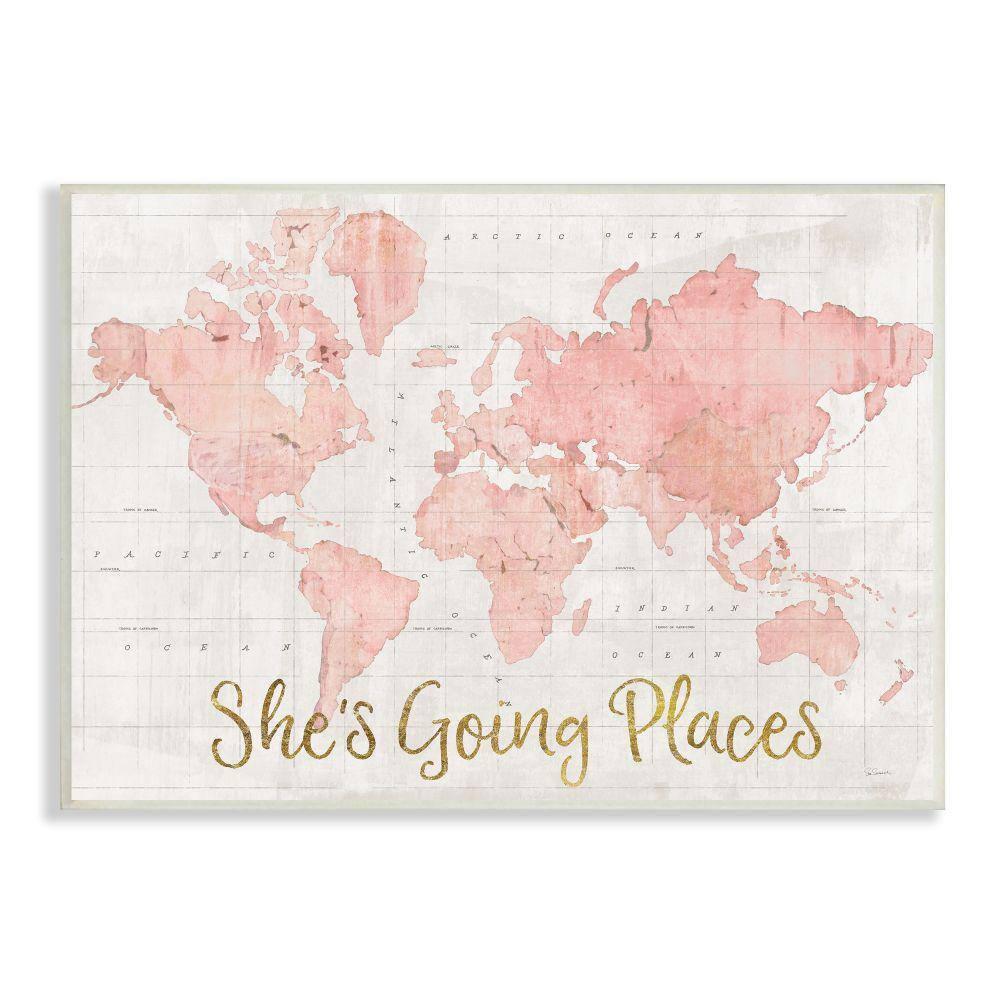 Stupell Industries She's Going Places Quote Pink Watercolor World Map by Sue Schlabach - Print