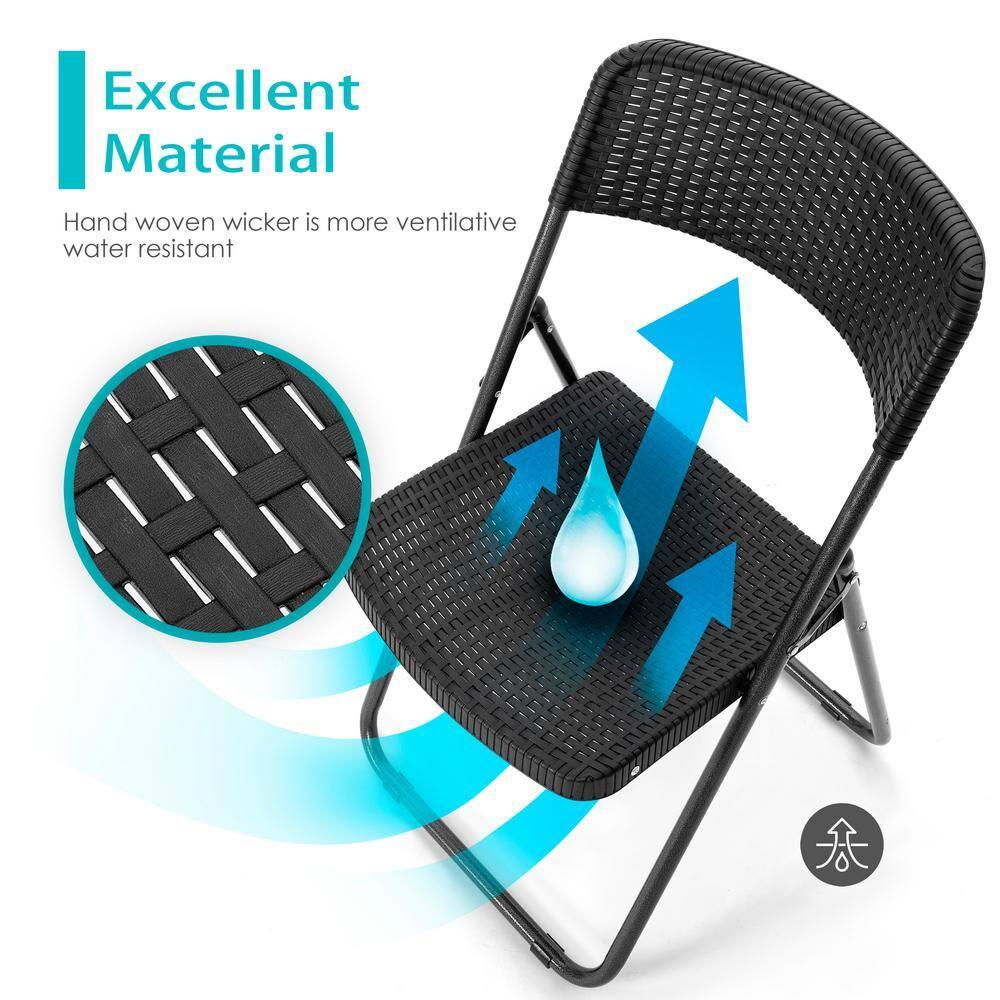 Nuu Garden 3 -Piece Black Rattan Bistro Patio Dining Set Iron Square Table with 2 Stationary Chairs