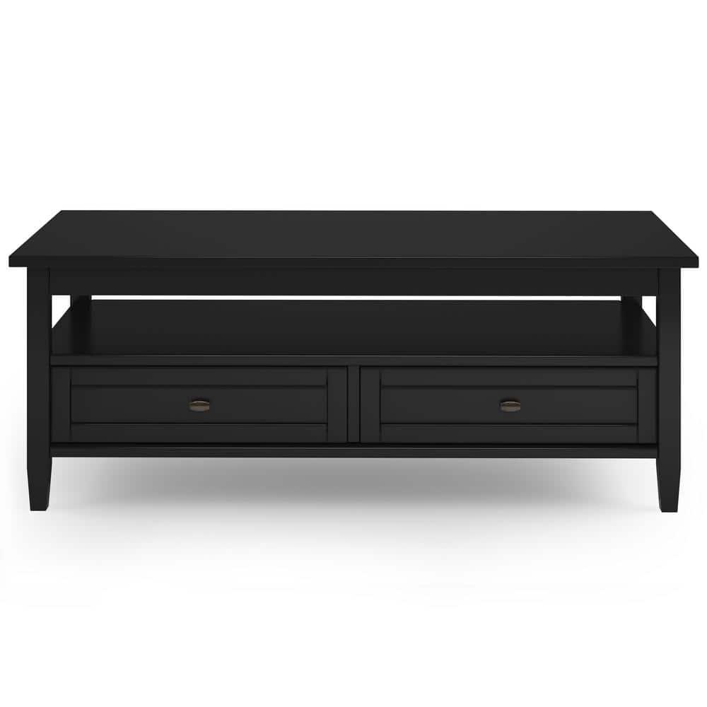 Simpli Home Warm Shaker 48"W Solid Wood Coffee Table with Two Storage Drawers and Open Shelf