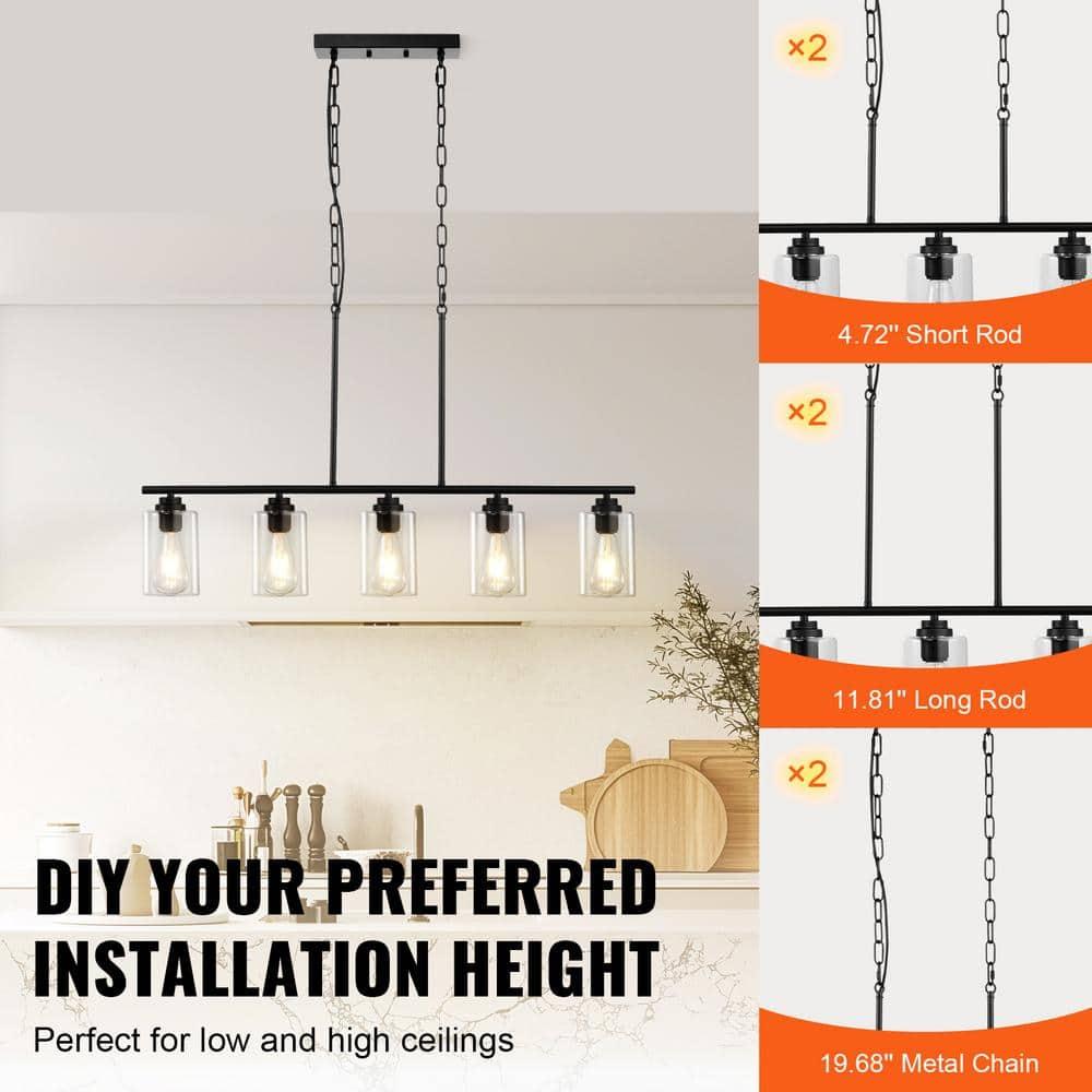VEVOR 5-Light Adjustable Kitchen Island Pendant Light - 60W E26 Bulbs for Dining Room