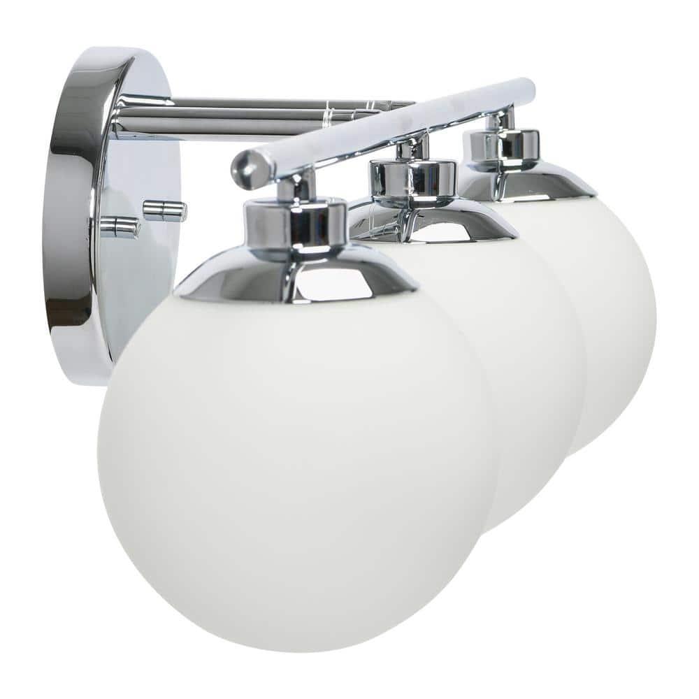 Robert Stevenson Lighting Lorne Metal and Frosted Glass 3-Light Vanity Light Chrome: ETL Listed, Modern Wall Fixture