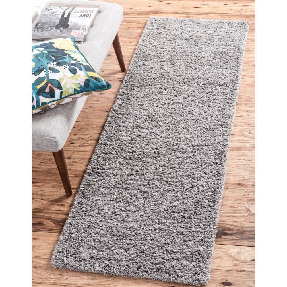 Unique Loom 2' 7 x 10' 0 Solid Shag Cloud Gray Area Rug
