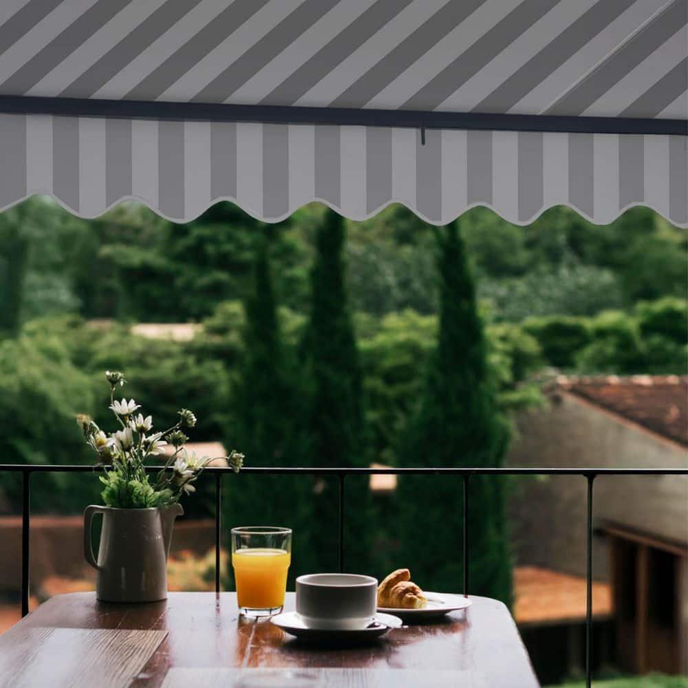 Retractable Home Patio Awning | Deck Canopy |UV Protection Sunshade | Manual Black Frame | Upgraded 2024