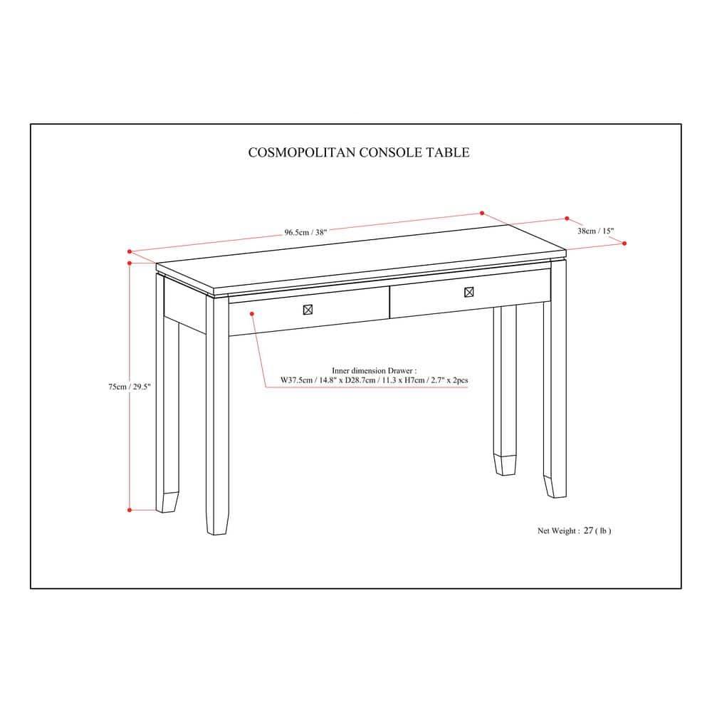 Simpli Home Cosmopolitan Solid Wood Console Table with 2 Drawers Mahogany Brown