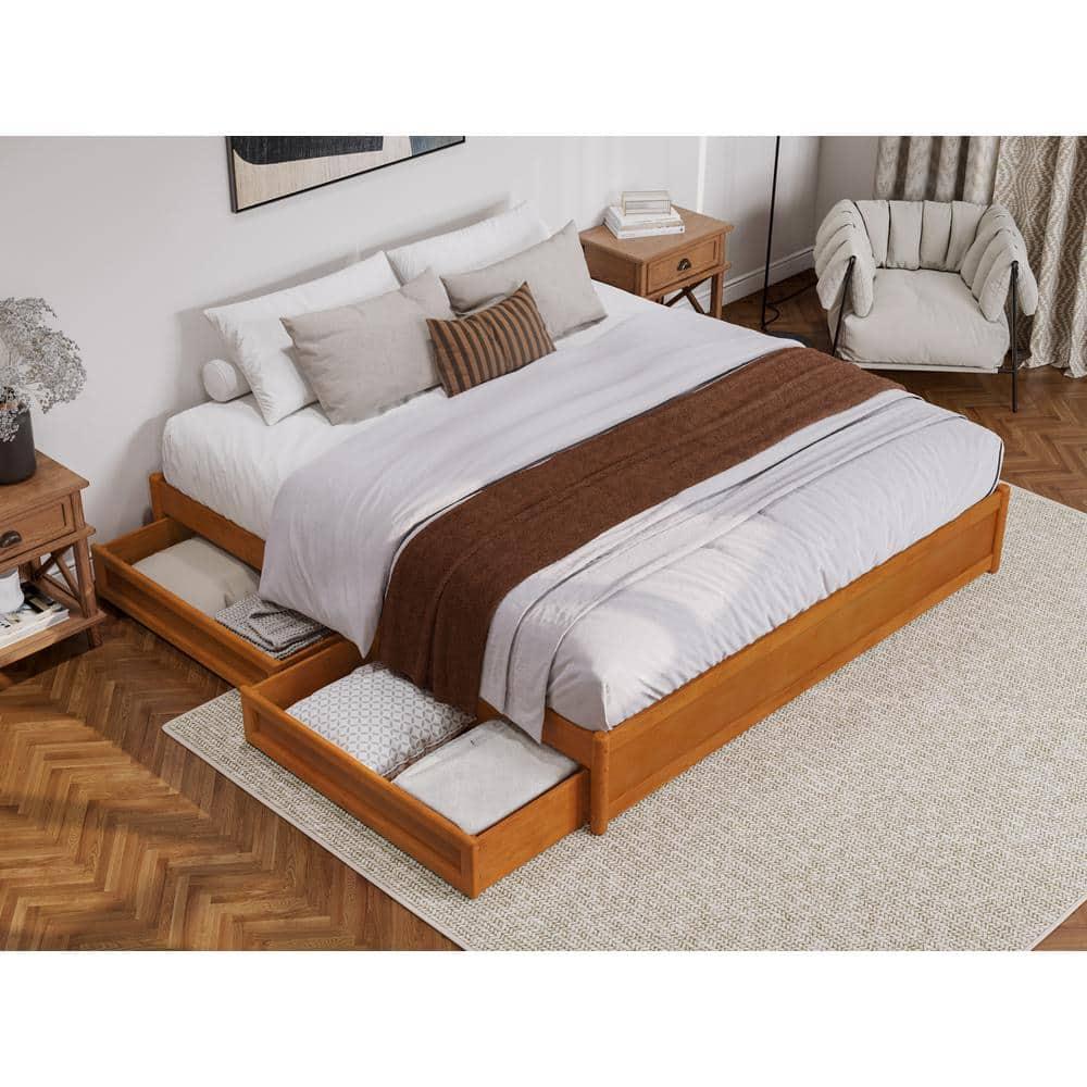 Barcelona Light Toffee King Wood Frame Platform Bed with Storage Drawers