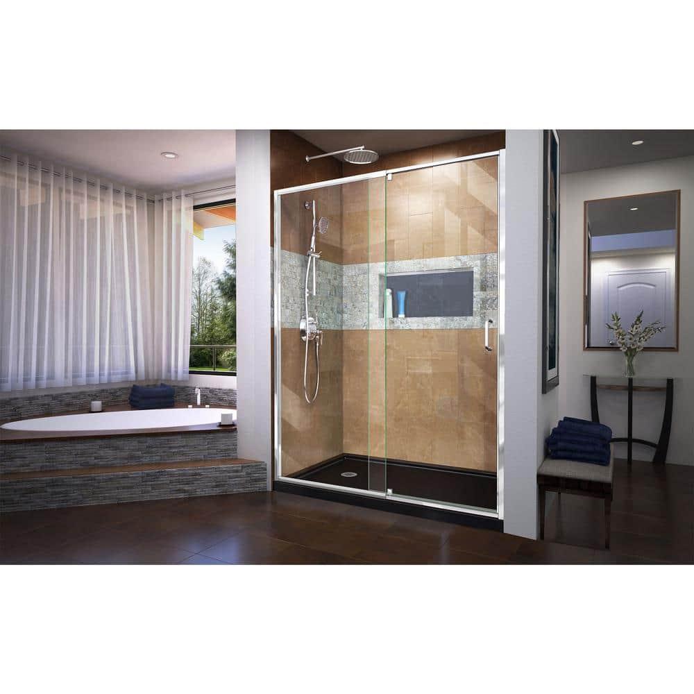 Flex 60" W x 30" D x 74.75" H Semi-Frameless Rectangle Pivot Shower Enclosure with Base Included