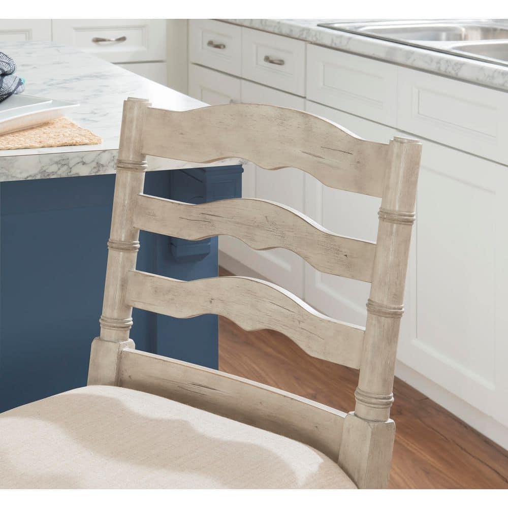 24" Marino Padded Seat Counter Height Barstool Upholstered Seat and Back White - Linon: Rubberwood Frame, Foam Fill, Ladder-Back Design