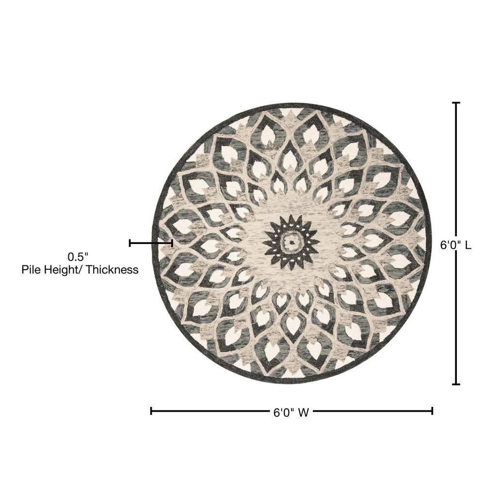 Novelty NOV603 Hand Tufted Area Rug - Charcoal/Ivory - 6' Round - Safavieh.
