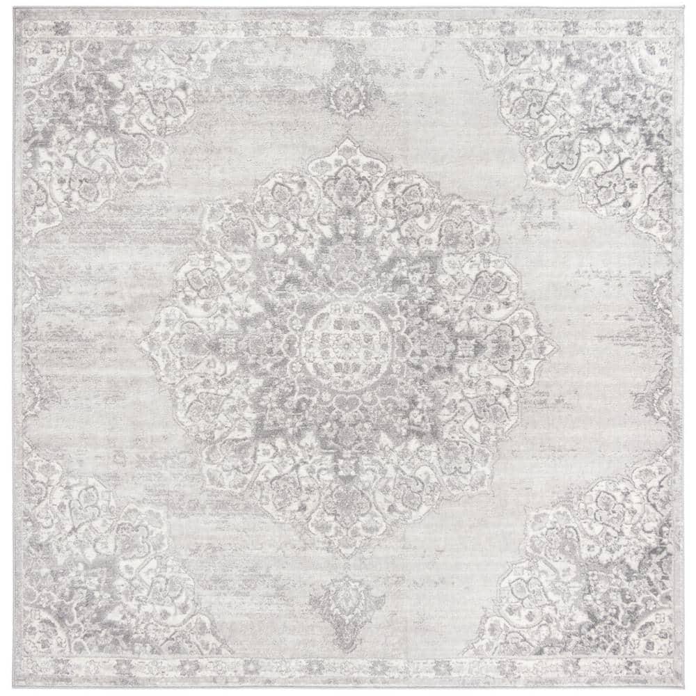 Brentwood BNT802 Power Loomed Area Rug - Grey/Ivory - 9'x9' - Safavieh.