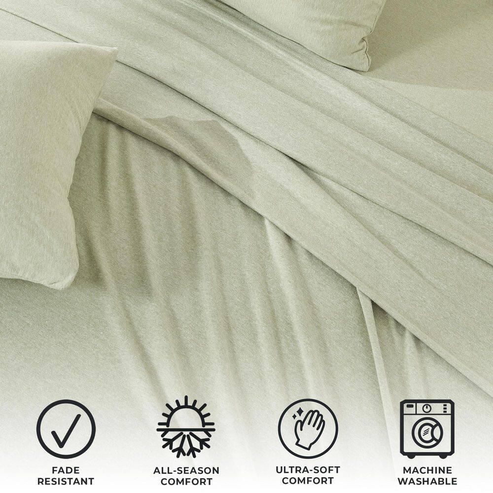 Heathered Eucalyptus Green Cotton Blend Twin Jersey Sheet Set