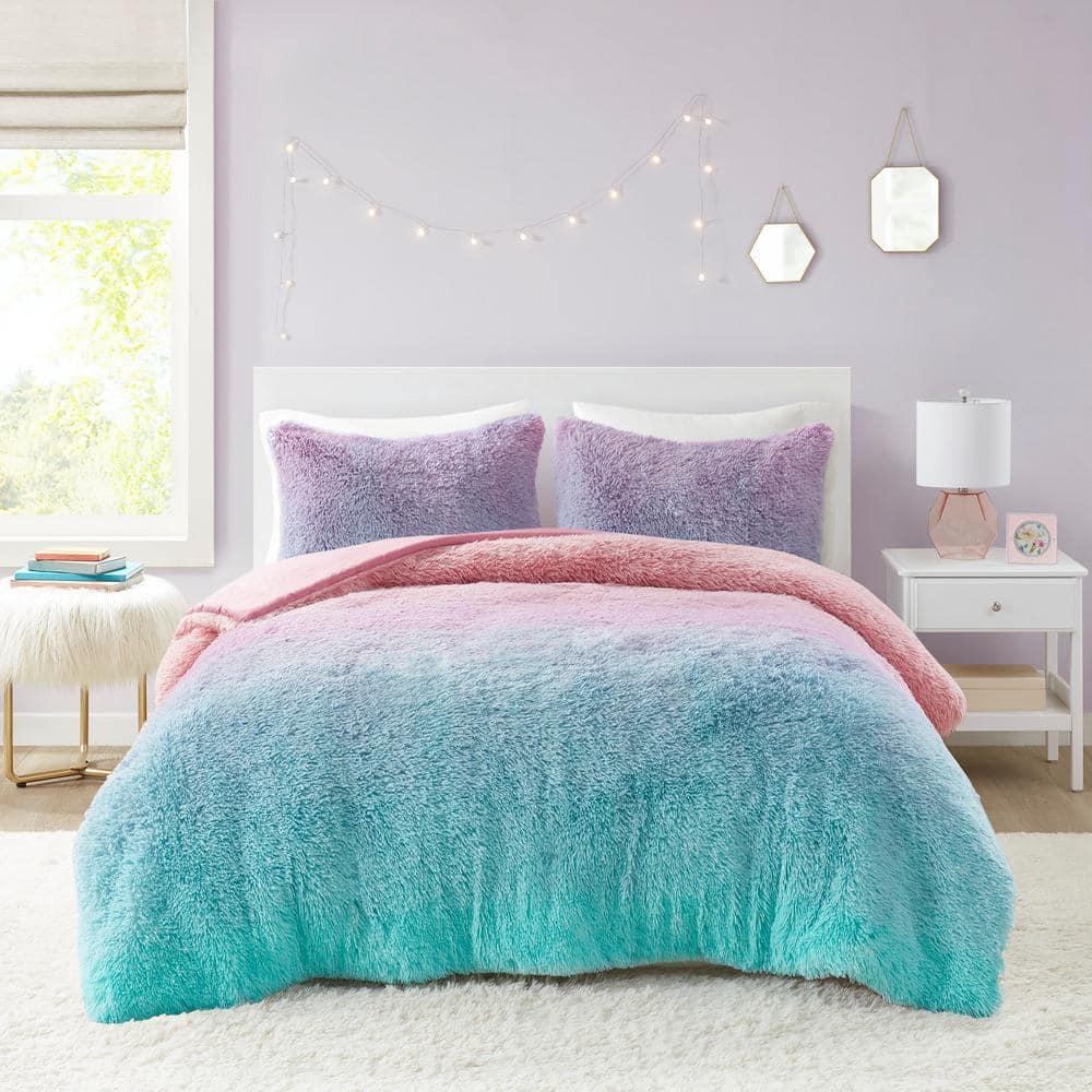 Intelligent Design Pastel Ombre Shaggy Faux Fur Comforter Set