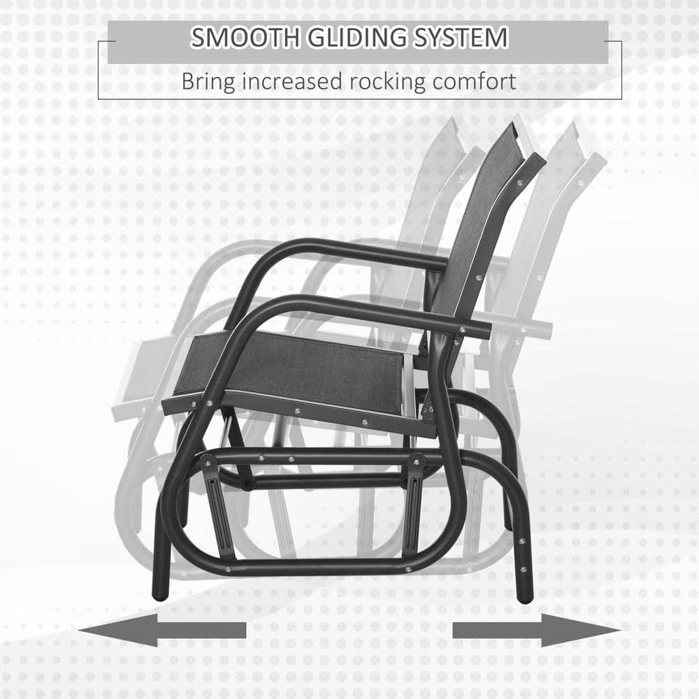 Outsunny Outdoor Glider Chairs, Swing Chair with Breathable Mesh Fabric, Curved Armrests and Steel Frame for Porch, Garden, Poolside, Balcony, Black