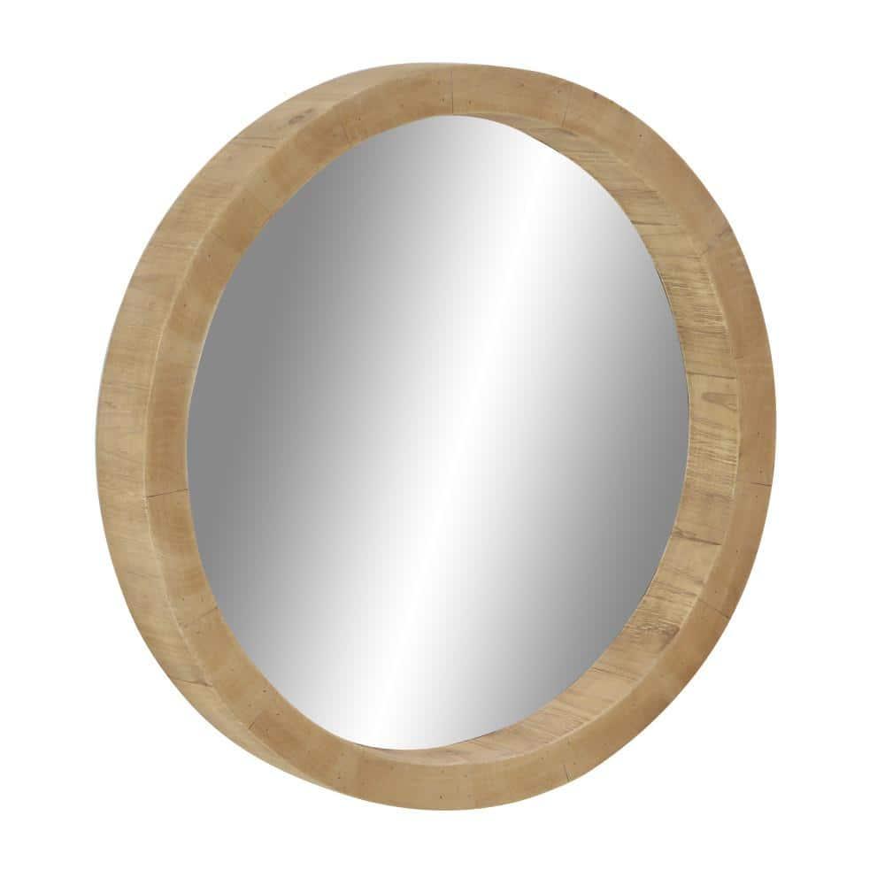 24" Round Natural Brown Wood Wall Mirror