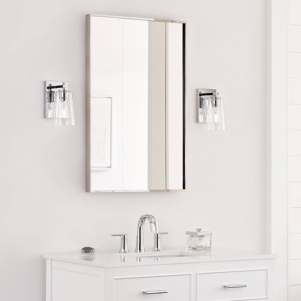 Chrome Clear Seeded Glass Round Wall Sconce, 1-Light