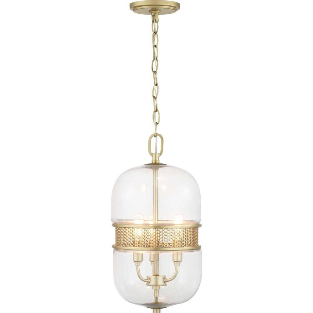 Progress Lighting, Cayce Collection, 3-Light Pendant, Vintage Gold, Glass Shade