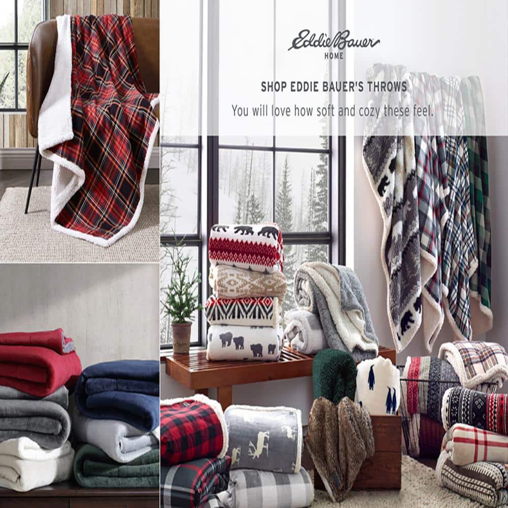 Eddie Bauer Eddie Bauer Printed Flannel/Sherpa Throw Blankets