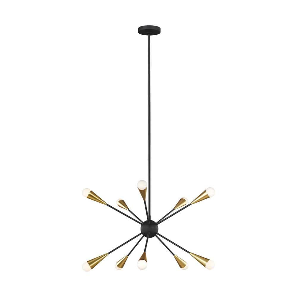 Midnight Black 10-Light Sputnik Chandelier with Brass Accents