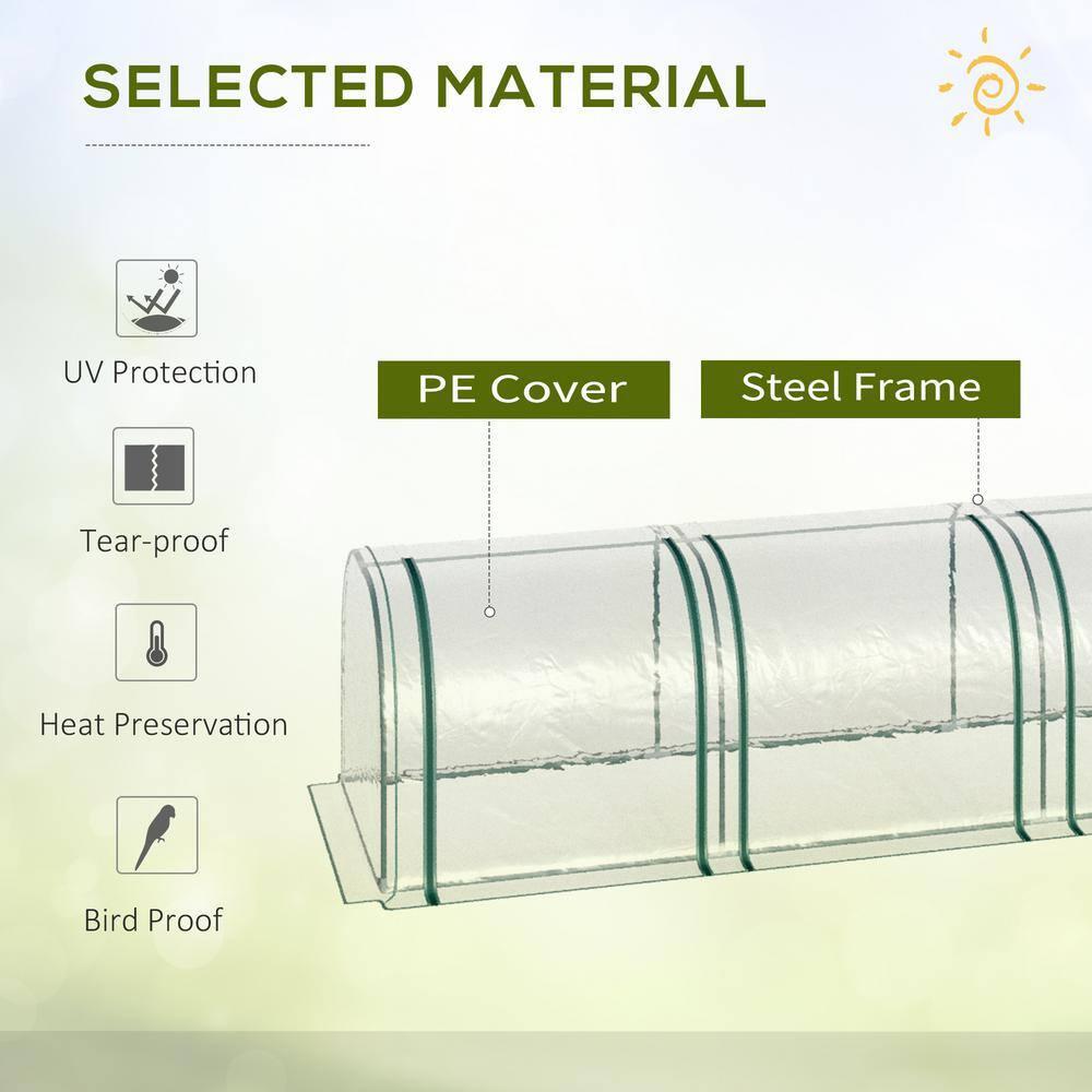 Outsunny Mini Greenhouse, 10' x 3' x 2.5' Portable Tunnels, 3 Roll-Up Zip Doors, UV Waterproof Plastic Cover, Steel Frame, Clear
