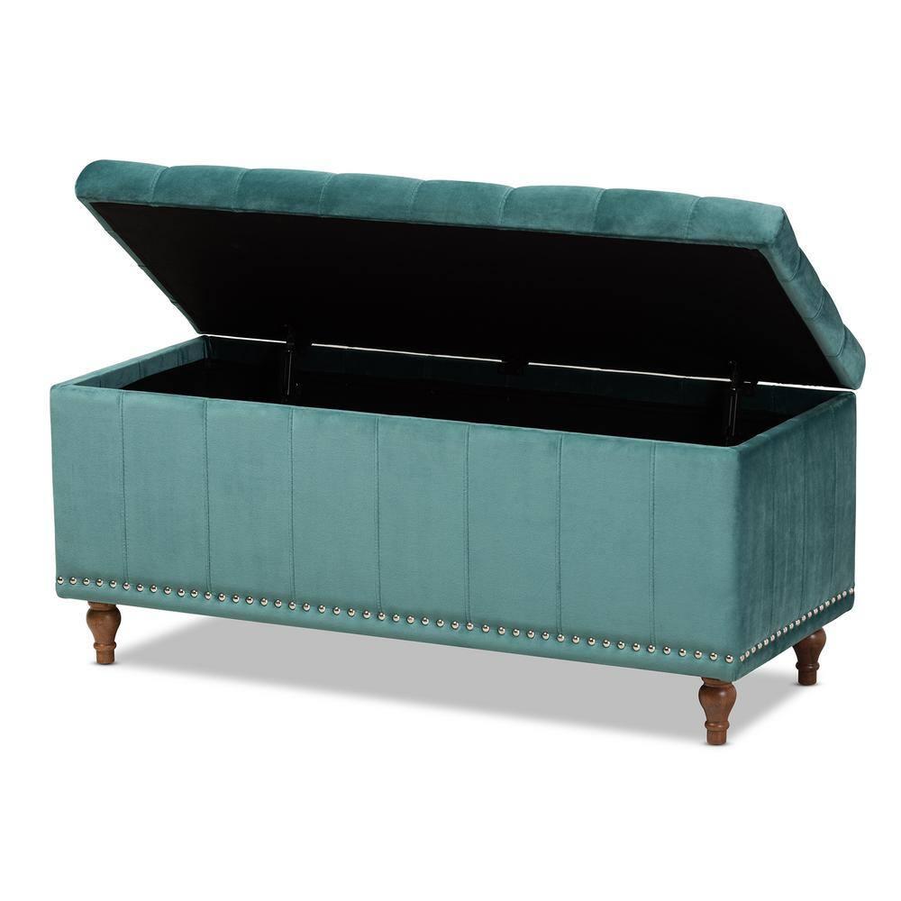 Kaylee Velvet Upholstered Button Tufted Ottoman Bench with Interior Storage - Baxton Studio