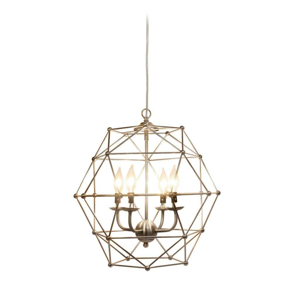 4 Light Hexagon Industrial Rustic Pendant Light, Brushed Nickel